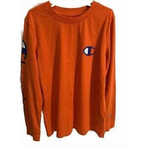 Champion Boys Long Sleeve T Shirt Orange‎ Logo Graphic Youth Medium Cotton Tee